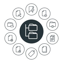 Poster - folder, bookmarks, files Infographic Circle outline Icons Set. Contains such Icons as  computer,  data,  tag,  error, data,  connection,  share, document,  work and more. Fully Editable. Pixel Perfect
