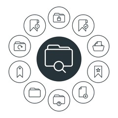 Poster - folder, bookmarks, files Infographic Circle outline Icons Set. Contains such Icons as  computer,  blank, folder, search,  web,  business, bookmark,  file,  new and more. Fully Editable. Pixel Perfect