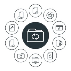 Poster - folder, bookmarks, files Infographic Circle outline Icons Set. Contains such Icons as  concept,  network,  secret,  download,  information,  internet,  data and more. Fully Editable. Pixel Perfect
