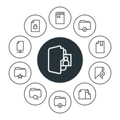 Poster - folder, bookmarks, files Infographic Circle outline Icons Set. Contains such Icons as  app,  empty,  internet,  business,  interface,  rating,  download, file and more. Fully Editable. Pixel Perfect