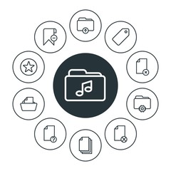 Poster - folder, bookmarks, files Infographic Circle outline Icons Set. Contains such Icons as business,  star, hidden,  sign,  information,  favorite,  tag,  price,  and more. Fully Editable. Pixel Perfect