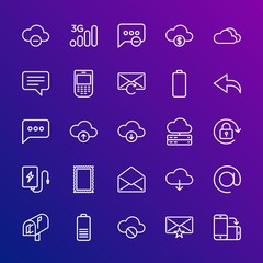Poster - Modern Simple Set of cloud and networking, chat and messenger, mobile, email Vector outline Icons. Contains such Icons as  mail, battery and more on gradient background. Fully Editable. Pixel Perfect.