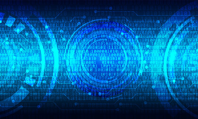 Poster - Circuit Board With Binary Code Vector Background. Blue Abstract Digital Security Number Technology Concept Illustration.