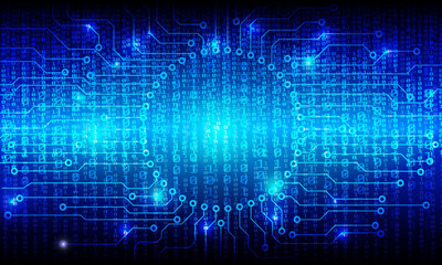 Leinwandbilder - Circuit Board With Binary Code Vector Background. Blue Future Hi Tech Abstract Circle Pad Information Protection Concept Illustration.