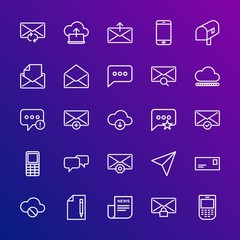 Poster - Modern Simple Set of cloud and networking, chat and messenger, mobile, email Vector outline Icons. Contains such Icons as  upload, empty and more on gradient background. Fully Editable. Pixel Perfect.