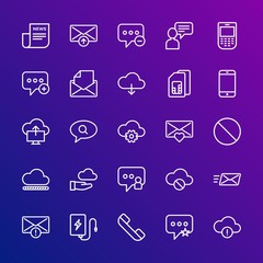 Poster - Modern Simple Set of cloud and networking, chat and messenger, mobile, email Vector outline Icons. Contains such Icons as  magazine, sms and more on gradient background. Fully Editable. Pixel Perfect.