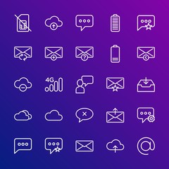 Poster - Modern Simple Set of cloud and networking, chat and messenger, mobile, email Vector outline Icons. Contains such Icons as card,  sms and more on gradient background. Fully Editable. Pixel Perfect.