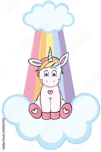 cute unicorn sits on cloud in front of rainbow  kaufen