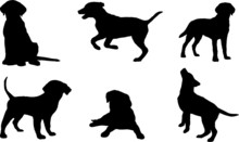 Vector Silhouettes Of Puppies.