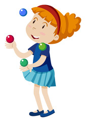 Poster - A Girl Juggling on White Background