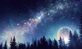 Fototapeta Kosmos - Full moon in night starry sky