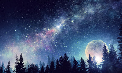 full moon in night starry sky