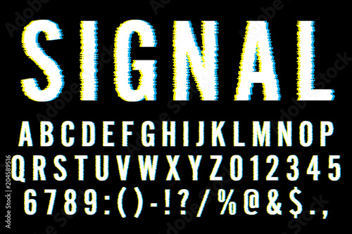 Fotografie, Obraz Trendy Distorted Glitch Font Typeface Letters, Numbers and Symbols Vector Illust