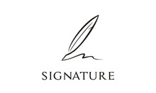Quill Feather Pen, Minimalist Signature Handwriting Logo Design Vector