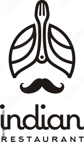 Fotografía Turban Mustache Fork Indian Restaurant Cuisine logo design inspiration