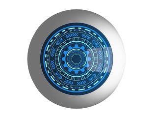 Fototapete - Electronic blue eye and HUD cyber security inside for technology concept, 3d illustration
