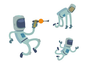 Wall Mural - Astronaut in space vector character having fun spaceman galaxy cosmos atmosphere astronautics system fantasy traveler man.
