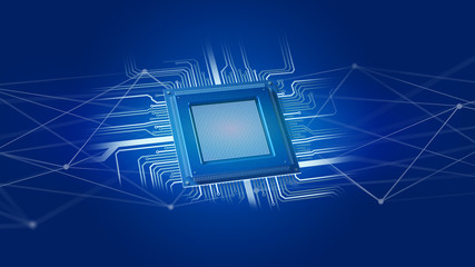 Poster - Processor chip and network connection - 3d render