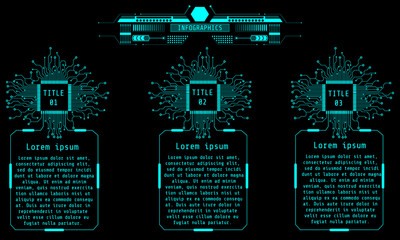 Poster - Work Process Infographic Chart Data Information With HUD Theme Concept. Hi Technology Microprocessor Circuit Board  Panel Vector Background