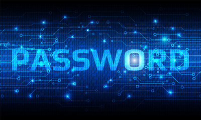 Poster - Circuit Board With Binary Code Vector Background. Blue Abstract Digital Security Password Texture Number Technology Concept Illustration.
