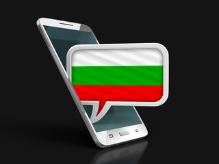 Poster - Touchscreen smartphone and Speech bubble with Bulgarian flag. Image with clipping path