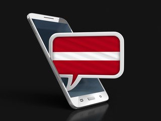 Poster - Touchscreen smartphone and Speech bubble with Latvian flag. Image with clipping path
