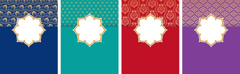indian, arabic style flyer, poster design set with ethnic pattern and copy space