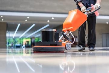 Poster - cleaning floor with machine