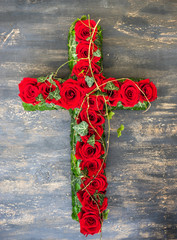 Red roses funerary concept