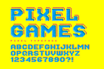 Aufkleber - Pixel vector font design, stylized like in 8-bit games.