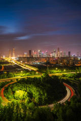 Canvas Print - Modern city sunset, busy traffic, business center, in Nanjing