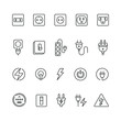Electrical outlets and switches: thin vector icon set, black and white kit