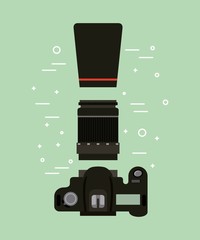 Sticker - photographic camera lens flash equipment vector illustration