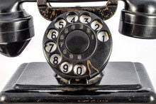 Disk Dialer Of Old Vintage Black Phone Close-up