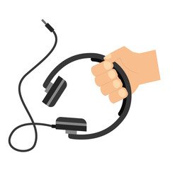 Wall Mural - hand with headphone device isolated icon vector illustration design