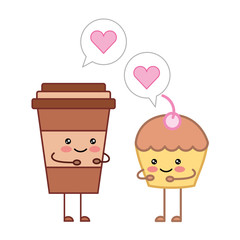 Poster - kawaii coffee cup and cupcake love cartoon vector illustration