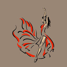 Dancing Woman In Red Dress. Flamenco. Vector.