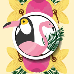 Canvas Print - summer time tropical animals toucan and flamingo vector illustration