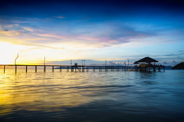 Wall Mural - Wooden bridge at dusk Koh Mak, Trat Thailand