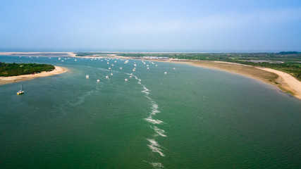 Wall Mural - Drone view of a bay with boats and yachts