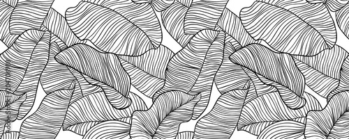 Dekoracja na wymiar  jednolity-wzor-recznie-rysowane-kontur-czarny-atrament-liscie-bananowca-na-bialym-tle