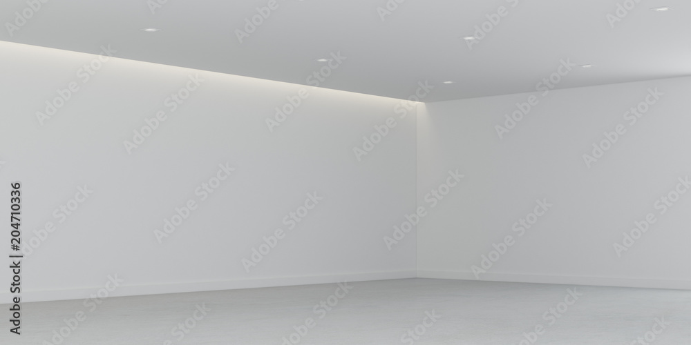 3D rendering of the empty room space and white wall with interior ...
