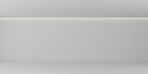 3D rendering of the empty room space and white wall with interior lighting,Perspective of minimal design architecture.