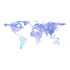 Fototapete - Vector template World map with global technology networking concept. Global network connections. Digital data visualization. Lines plexus. Big Data background communication. Perspective backdrop