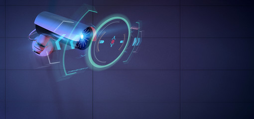Poster - Security camera targeting a detected intrusion - 3d renderinga