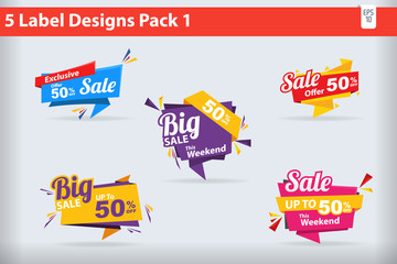 Wall Mural - 5 Sale Label Designs Banners, Stickers pack 1 Vector Illustration