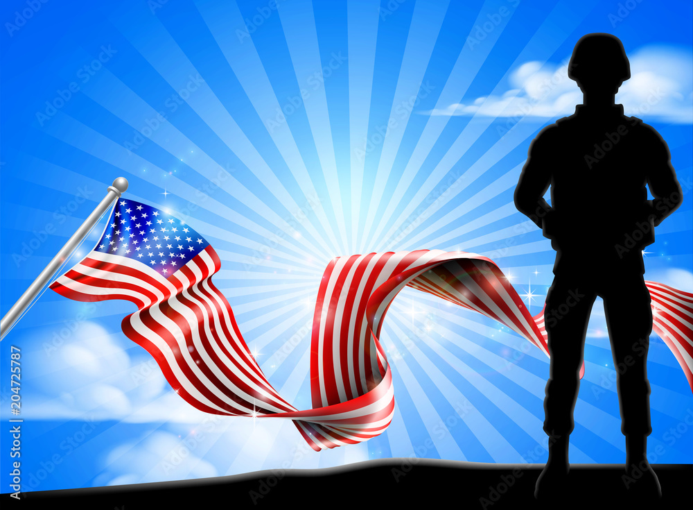 Patriotic Soldier American Flag Background Stock Vector | Adobe Stock
