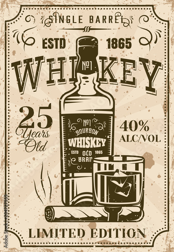 butelka-whisky-z-szklanka-i-cygaro-plakat-w-stylu-vintage