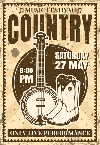 Fototapety Country & Western  ilustracja-plakat-vintage-festiwalu-muzyki-country