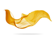 Piece Of Flying Golden Cloth On White Background